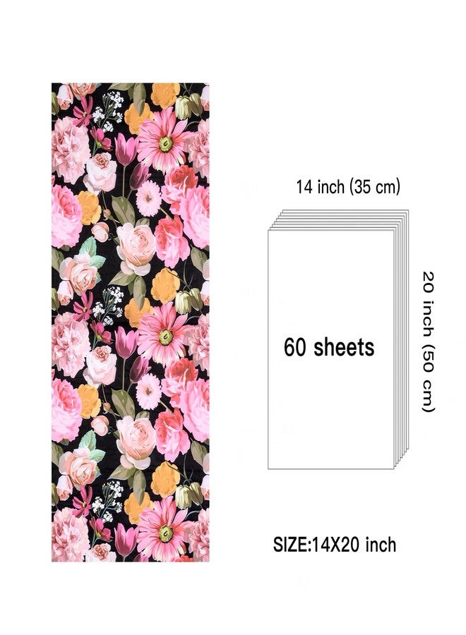 WRAPAHOLIC Floral Tissue Paper - 60 Sheets 14 x 20 Inch Black Colorful Flower Tissue Paper Bulk for Wedding Birthday Baby Showers Art Craft Tea Party Favor Decoration - Image 4